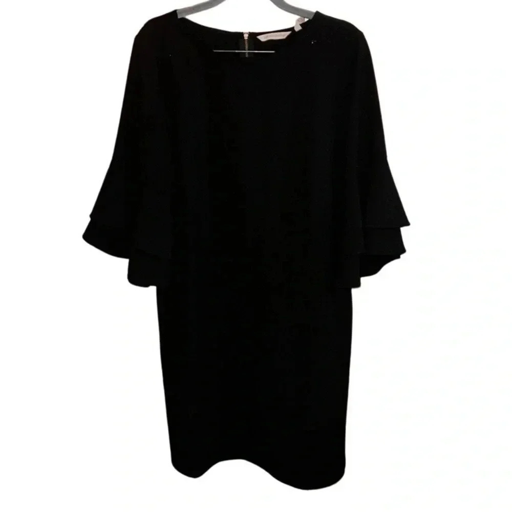 Soft Surroundings Black Ruffle Sleeve Shift Dress Size XS
